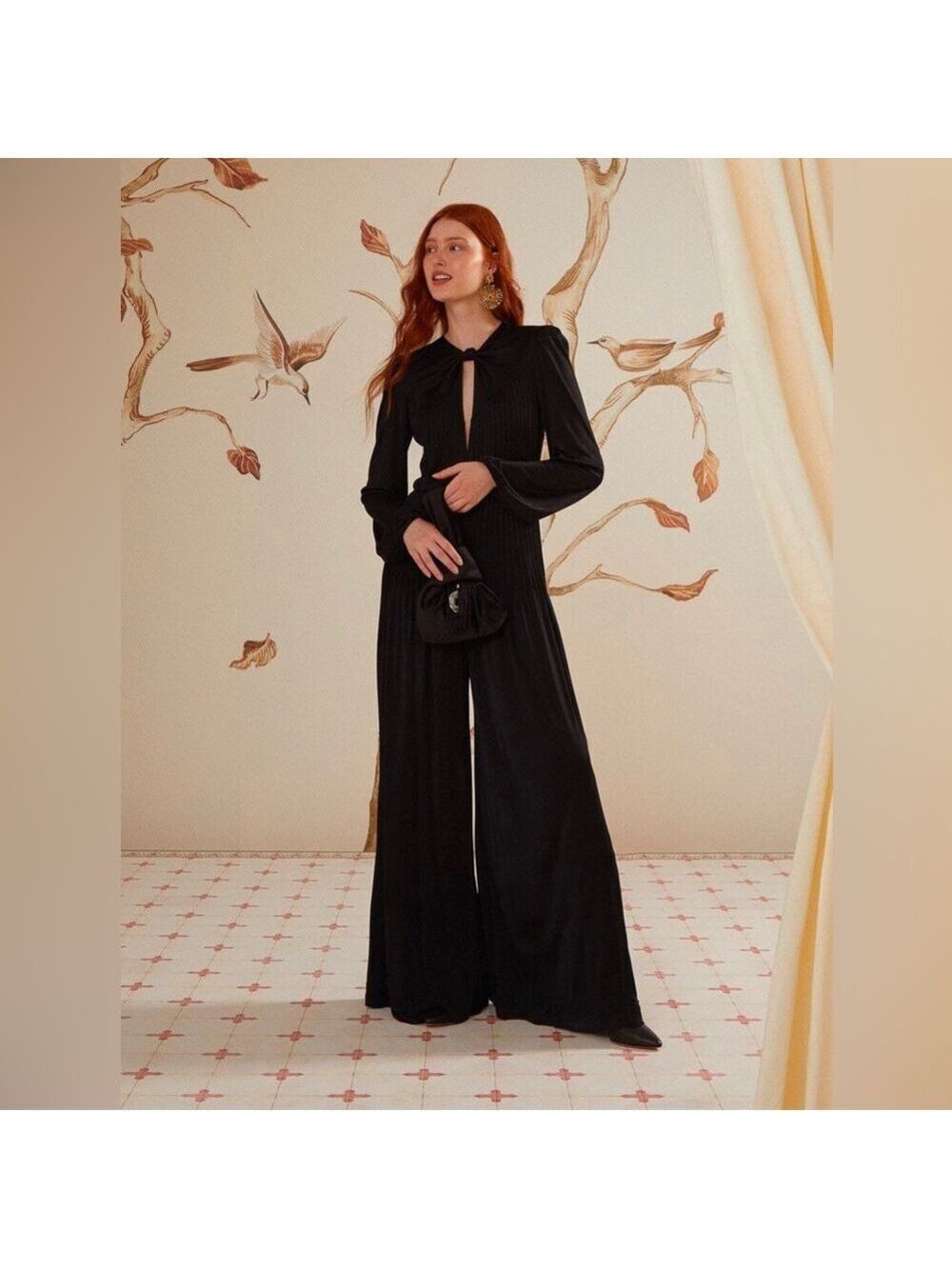 Farm Rio Black Long Sleeve Knot Jumpsuit
